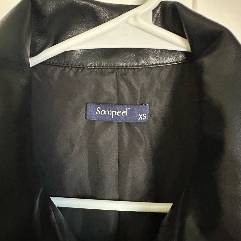 Women's Faux Leather Bomber Jacket Black XS Oversized 90s Retro Moto - Picture 2 of 6